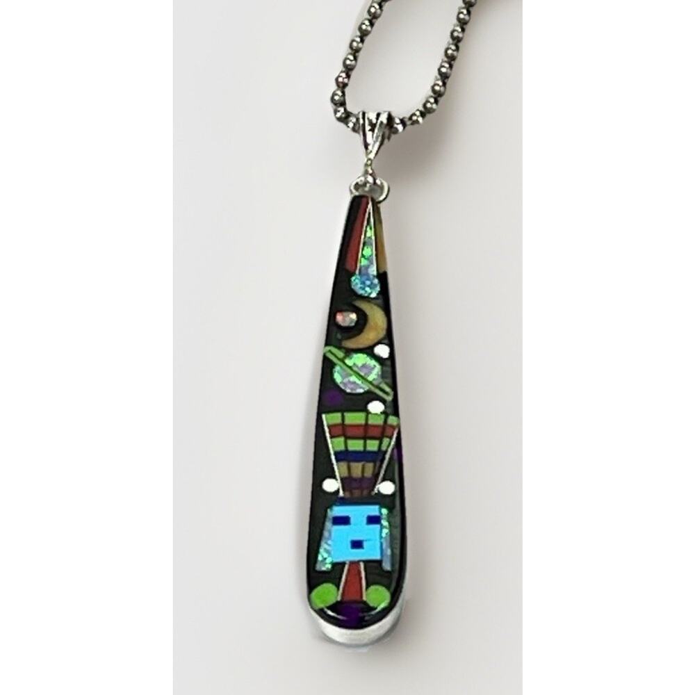 ZUNI Galaxy Rainbow Kachina Micro Inlay Pendant 925 Sterling Silver Necklace - Picture 5 of 16